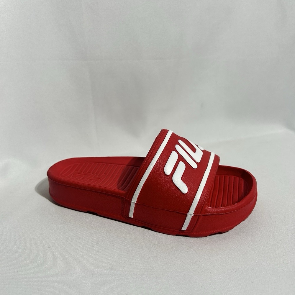 NEW KID'S FILA SLEEK SLIDE ST SANDAL, FILA RED WHITE,‎ Kids Sz 12